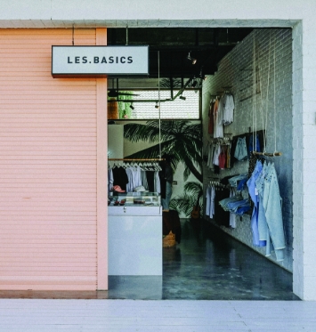Interior of Les Basics apparel store